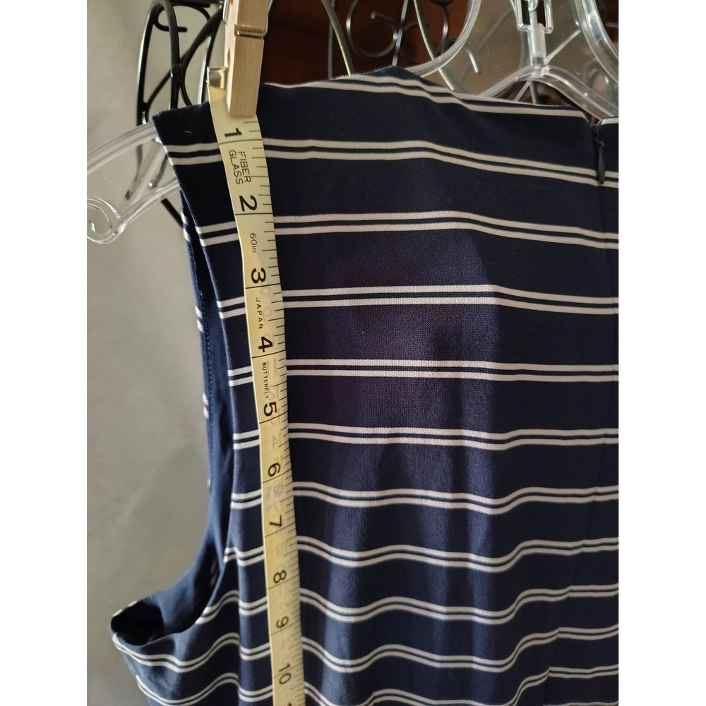 Tahari Navy Blue White Striped Wide Leg Sleeveless Jumpsuit with Pockets - Picture 6 of 16